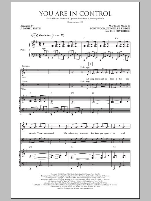 Learn to play Tony Wood You Are In Control (arr. J. Daniel Smith) sheet music for SATB Choir in minutes. Price: 3.9900$ Tony Wood You Are In Control (arr. J. Daniel Smith) sheet music notes and chords arranged for SATB Choir