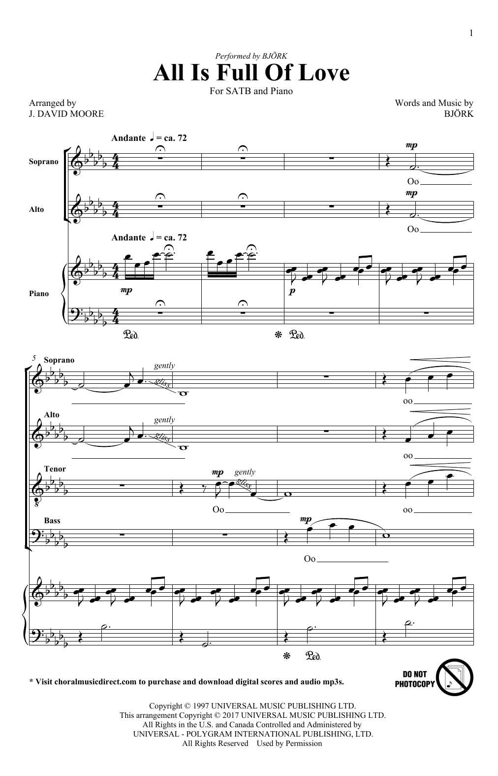 Learn to play J. David Moore All Is Full Of Love sheet music for SATB Choir in minutes. J. David Moore All Is Full Of Love sheet music notes and chords. Download Printable PDF.