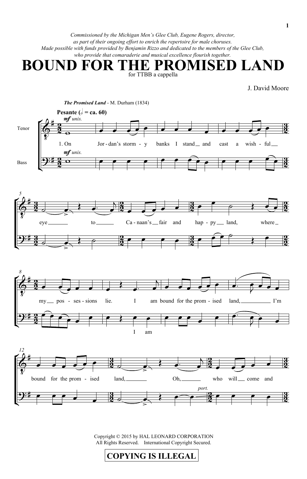 Learn to play J. David Moore Bound For The Promised Land sheet music for TTBB Choir in minutes. Price: 3.9900$ J. David Moore Bound For The Promised Land sheet music notes and chords arranged for TTBB Choir