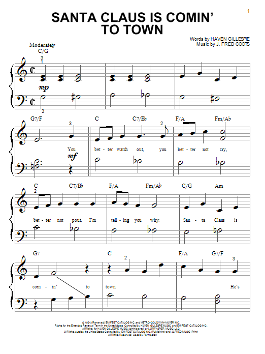 J. Fred Coots Santa Claus Is Comin' To Town sheet music notes and chords. Download Printable PDF.