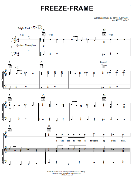 J. Geils Band Freeze Frame sheet music notes and chords. Download Printable PDF.