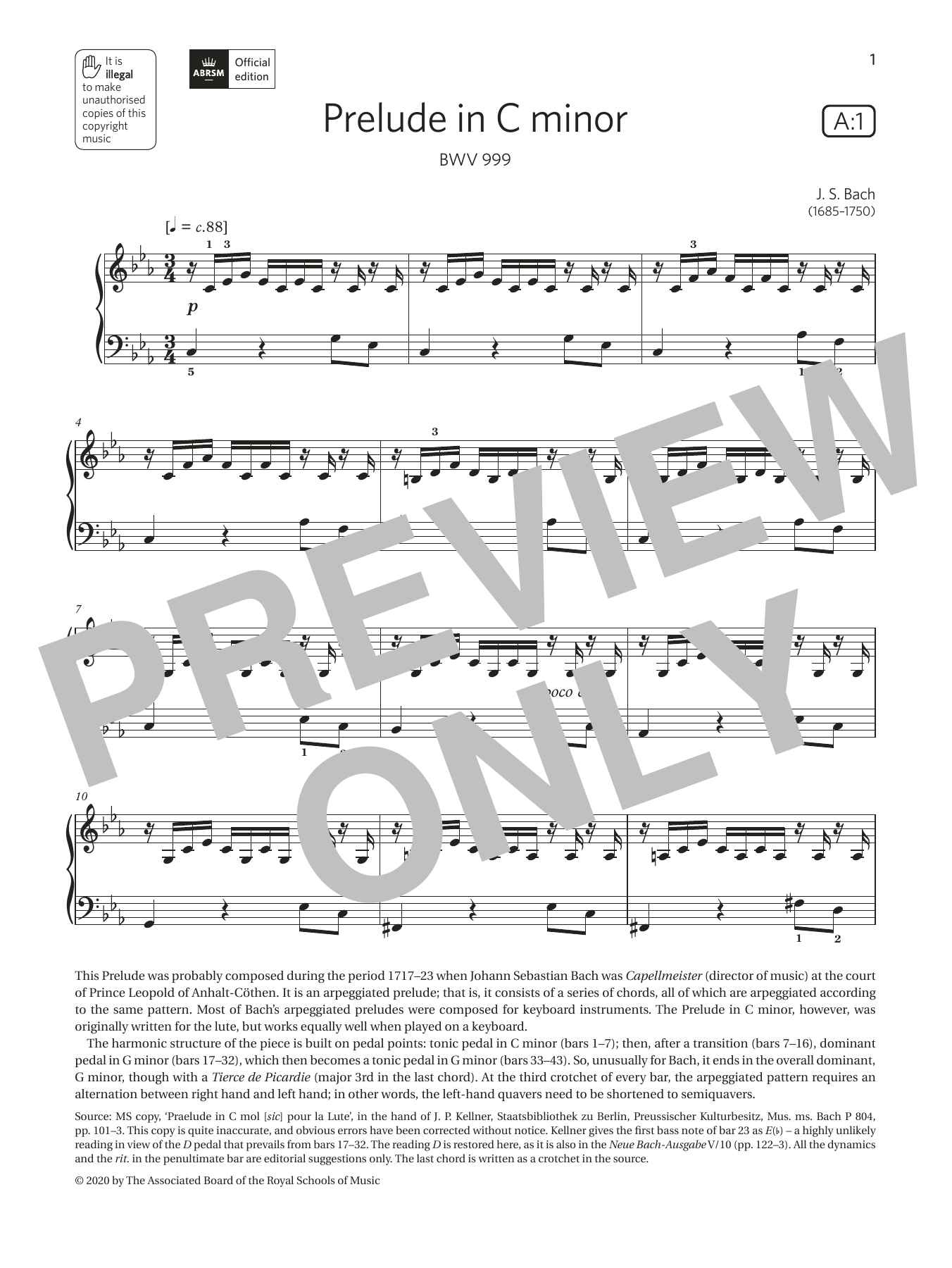 Learn to play J. S. Bach Prelude in C minor (Grade 4, list A1, from the ABRSM Piano Syllabus 2021 & 2022) sheet music for Piano Solo in minutes. Price: 4.4900$ J. S. Bach Prelude in C minor (Grade 4, list A1, from the ABRSM Piano Syllabus 2021 & 2022) sheet music notes and chords arranged for Piano Solo