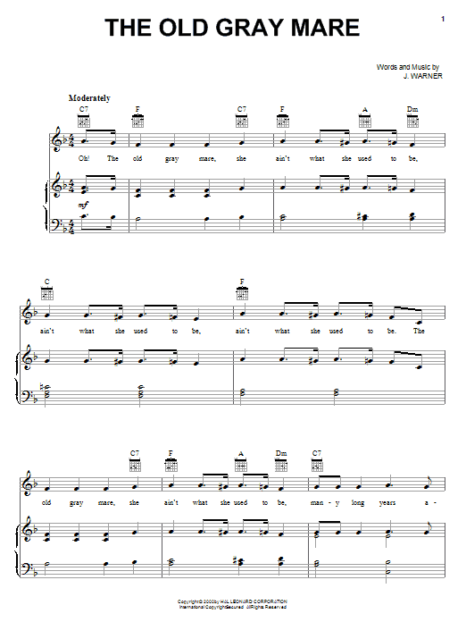Learn to play J. Warner The Old Gray Mare sheet music for Easy Lead Sheet / Fake Book in minutes. Price: 5.9900$ J. Warner The Old Gray Mare sheet music notes and chords arranged for Easy Lead Sheet / Fake Book