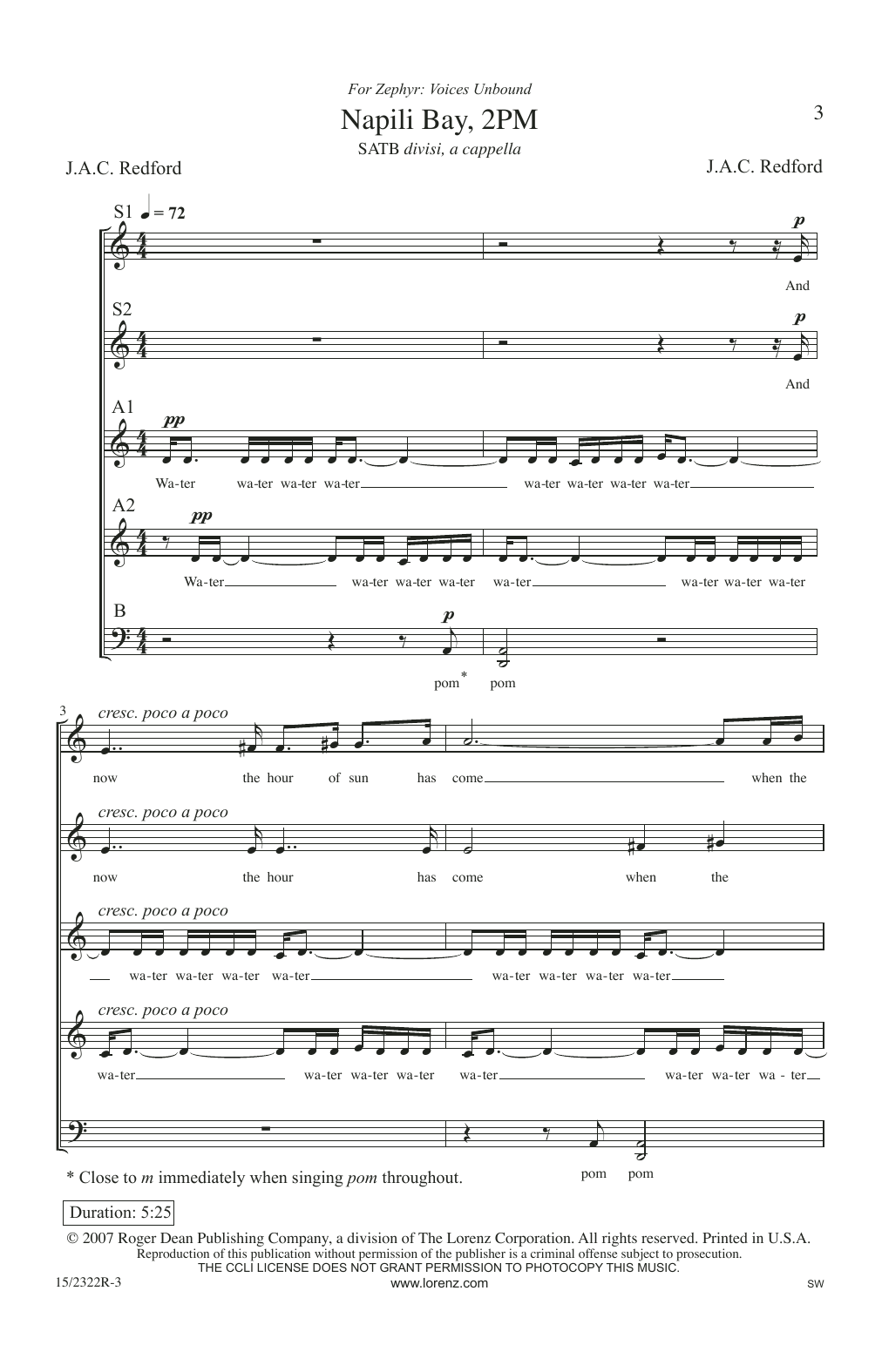 Learn to play J.A.C. Redford Napili Bay, 2PM sheet music for SATB Choir in minutes. Price: 3.9900$ J.A.C. Redford Napili Bay, 2PM sheet music notes and chords arranged for SATB Choir