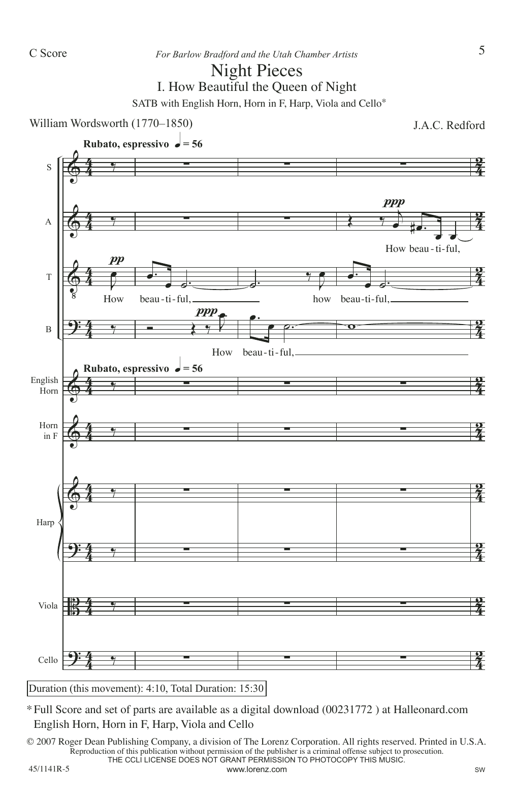 Learn to play J.A.C. Redford Night Pieces sheet music for SATB Choir in minutes. Price: 6.4900$ J.A.C. Redford Night Pieces sheet music notes and chords arranged for SATB Choir
