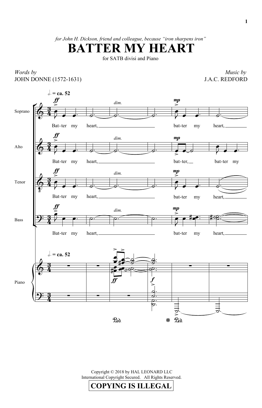 J.A.C Redford & John Donne Batter My Heart sheet music notes and chords arranged for SATB Choir