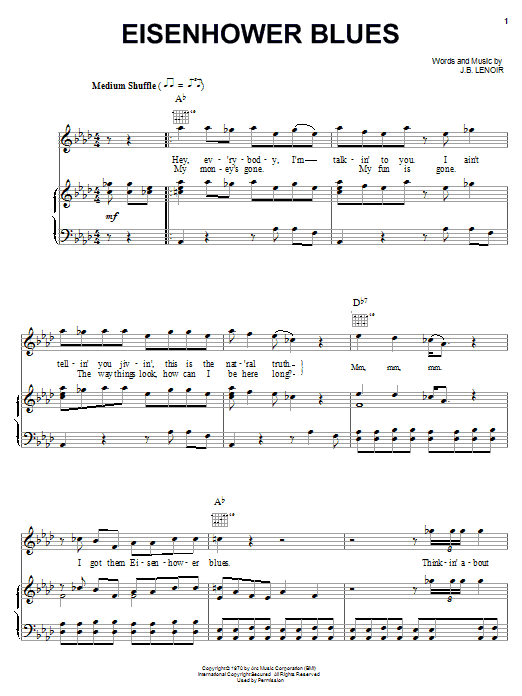 J.B. Lenoir Eisenhower Blues sheet music notes and chords. Download Printable PDF.