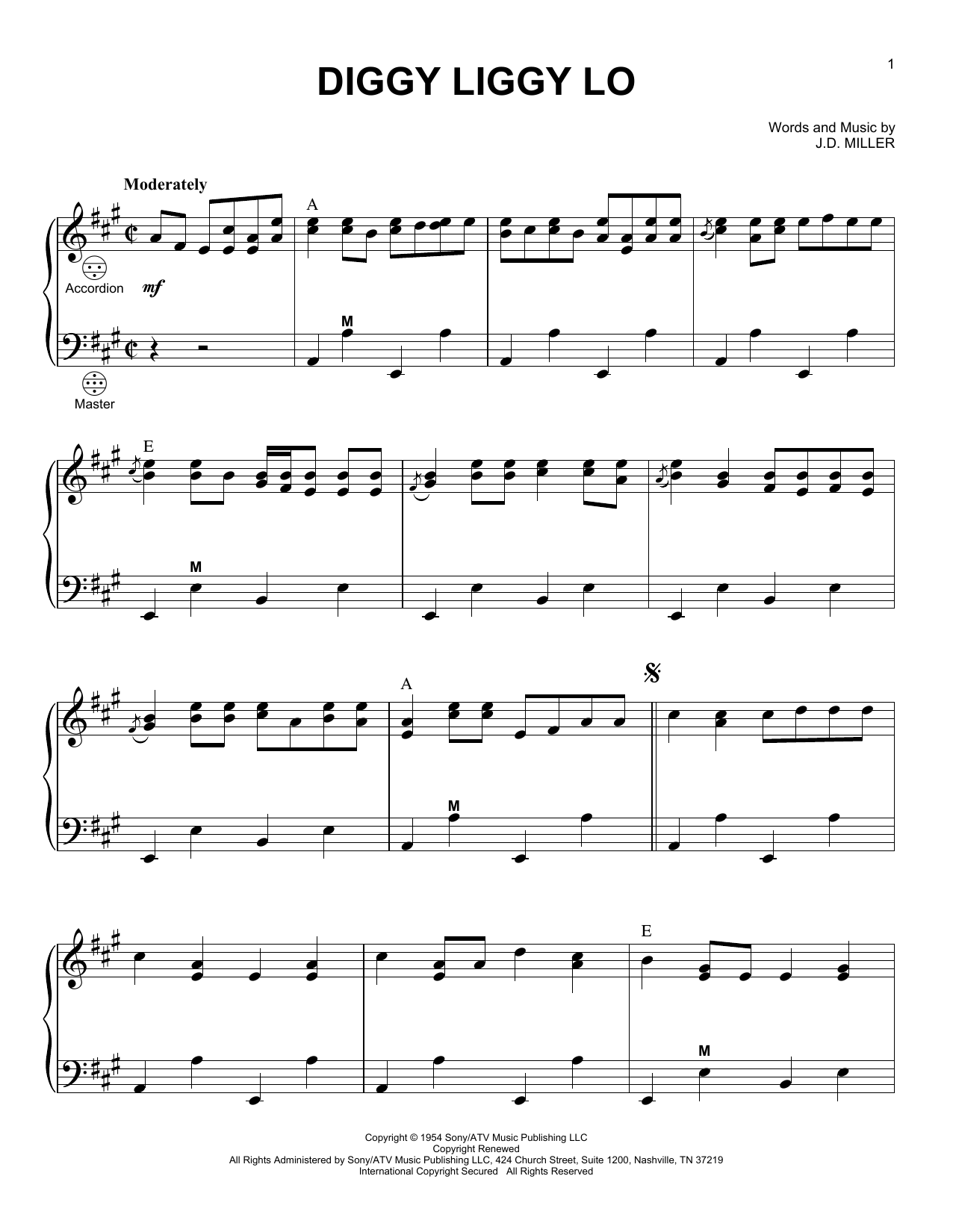 J.D. Miller Diggy Liggy Lo sheet music notes and chords. Download Printable PDF.