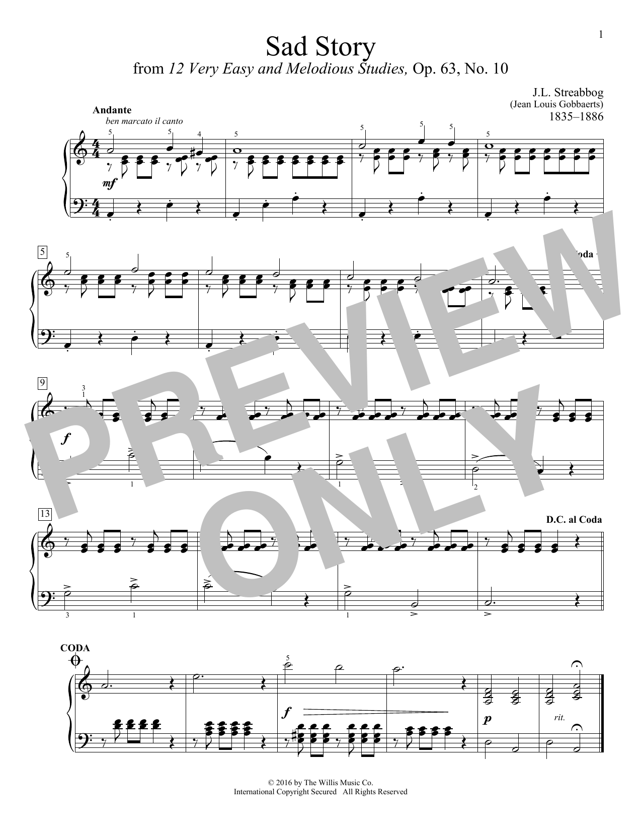 J.L. Streabbog Sad Story sheet music notes and chords. Download Printable PDF.