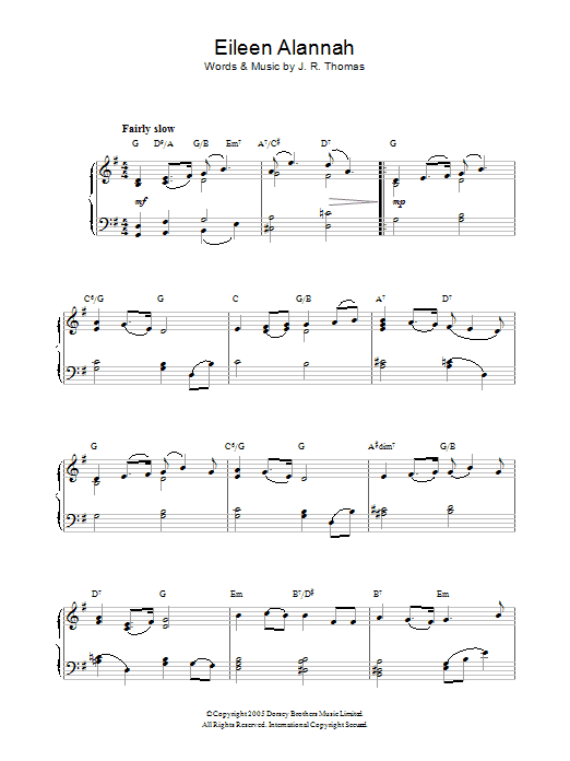 Learn to play J.R. Thomas Eileen Alannah sheet music for Piano Solo in minutes. J.R. Thomas Eileen Alannah sheet music notes and chords