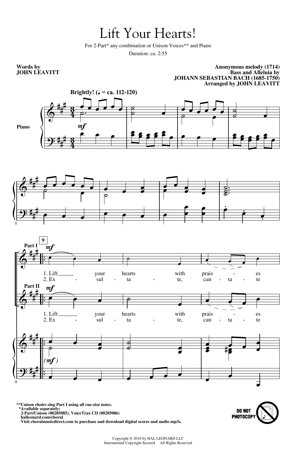 Learn to play J.S. Bach Lift Your Hearts! (arr. John Leavitt) sheet music for 2-Part Choir in minutes. J.S. Bach Lift Your Hearts! (arr. John Leavitt) sheet music notes and chords. Download Printable PDF.