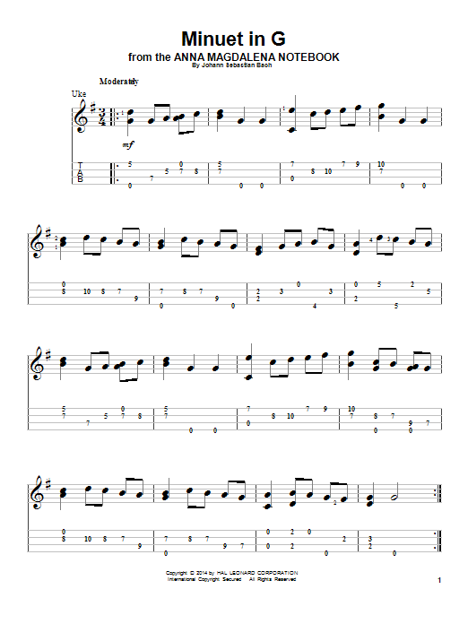 J.S. Bach Minuet In G sheet music notes and chords. Download Printable PDF.