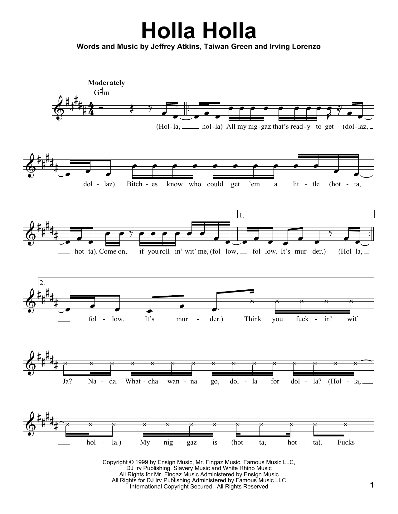 Ja Rule Holla Holla sheet music notes and chords. Download Printable PDF.