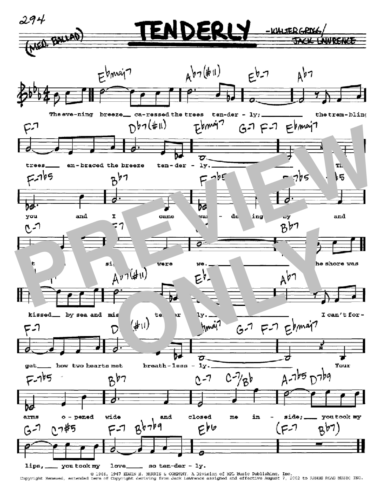 Jack Lawrence Tenderly sheet music notes and chords. Download Printable PDF.