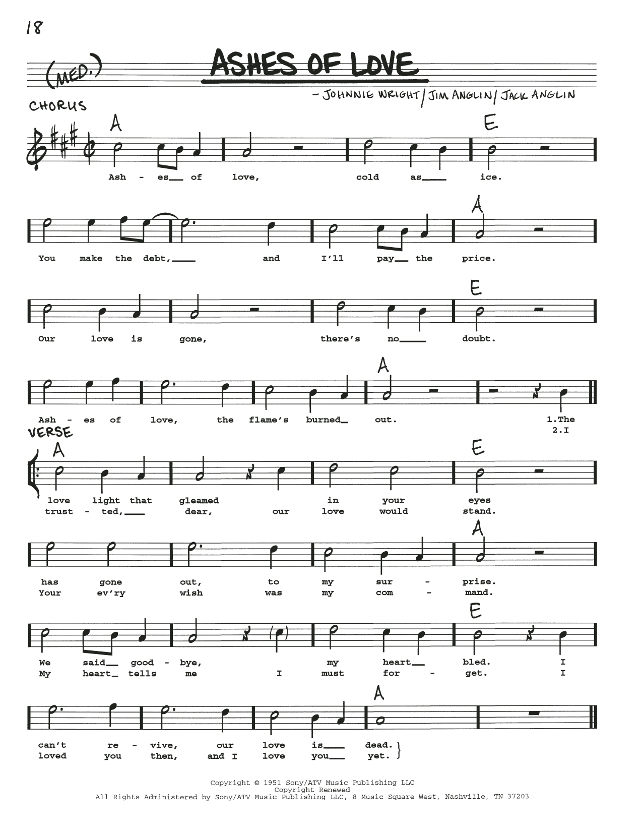 Jack Anglin Ashes Of Love sheet music notes and chords. Download Printable PDF.