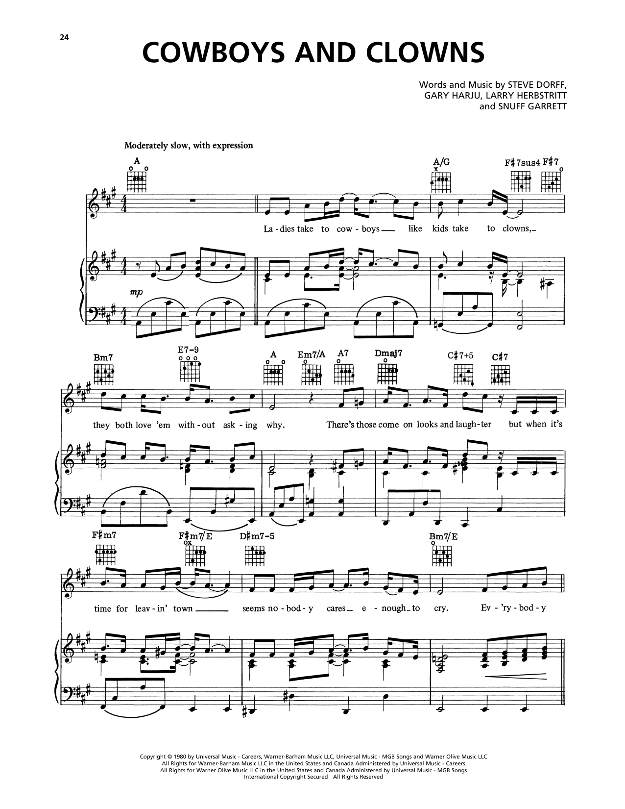 Jack Greene Cowboys And Clowns sheet music notes and chords. Download Printable PDF.