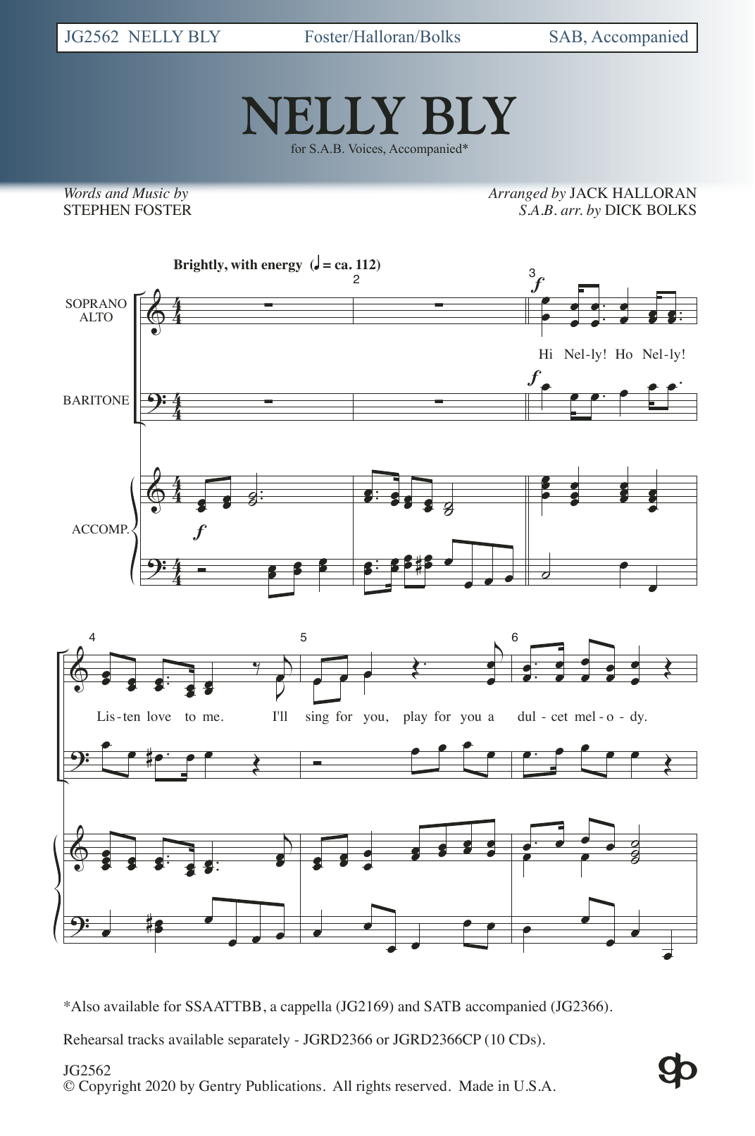 Learn to play Jack Halloran & Dick Bolks Nelly Bly sheet music for SAB Choir in minutes. Price: 3.9900$ Jack Halloran & Dick Bolks Nelly Bly sheet music notes and chords arranged for SAB Choir