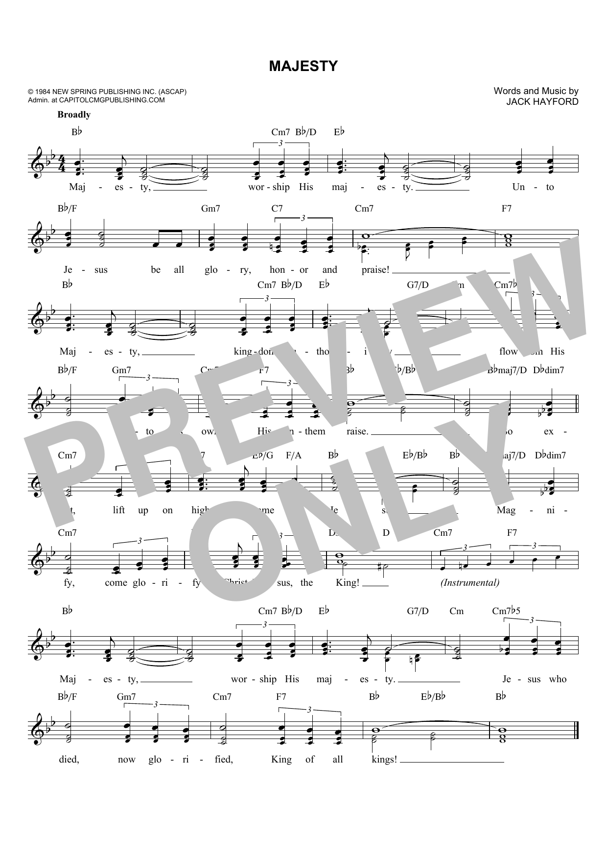 Jack Hayford Majesty sheet music notes and chords. Download Printable PDF.