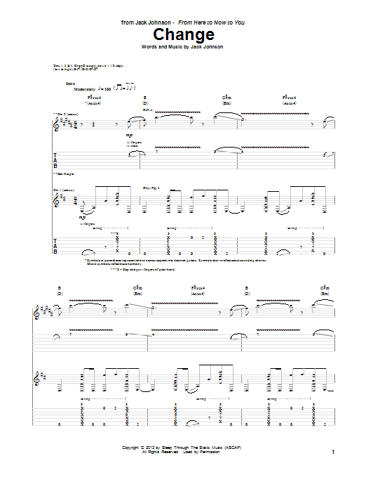 Learn to play Jack Johnson Change sheet music for Guitar Tab in minutes. Jack Johnson Change sheet music notes and chords. Download Printable PDF.