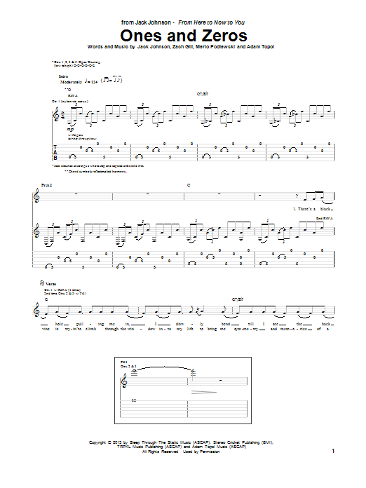 Jack Johnson Ones And Zeros sheet music notes and chords. Download Printable PDF.