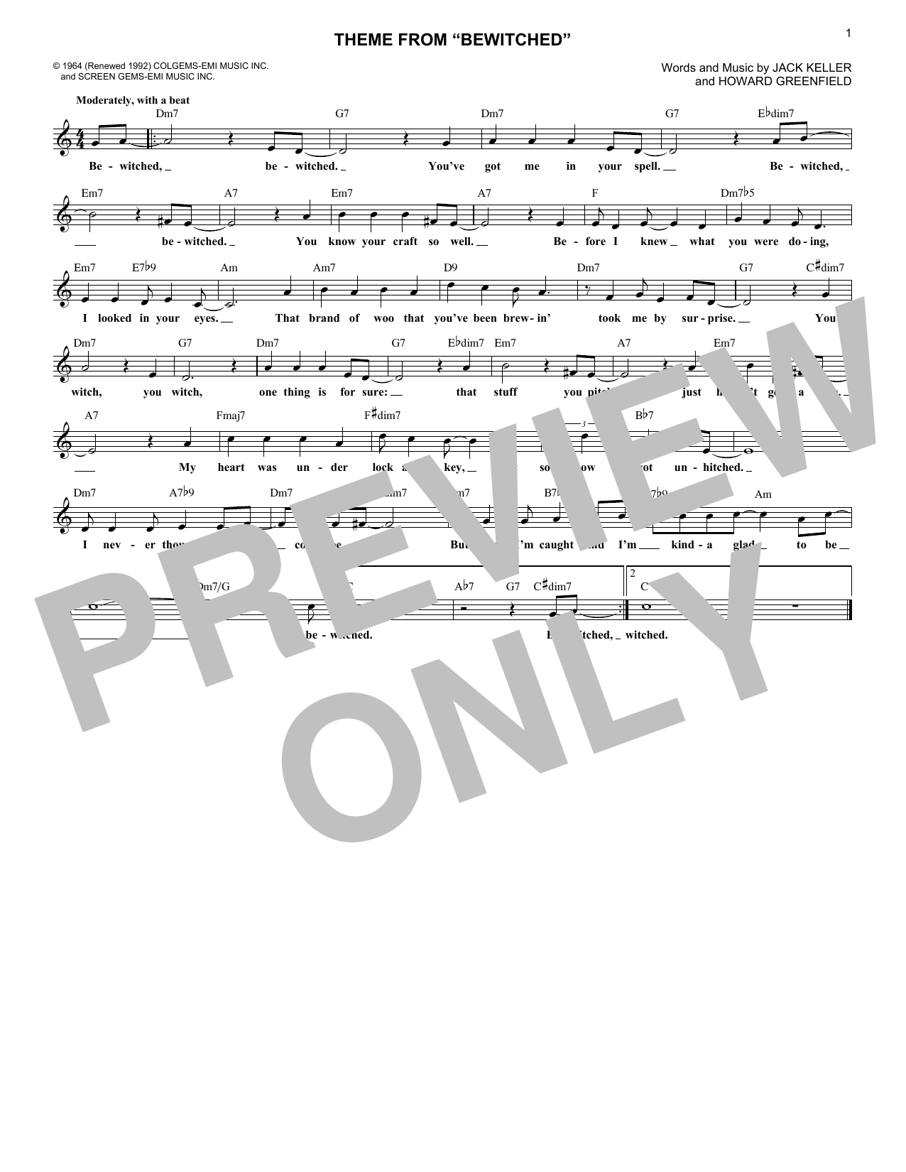 Jack Keller "Theme From "Bewitched"" Sheet Music for Lead Sheet / Fake