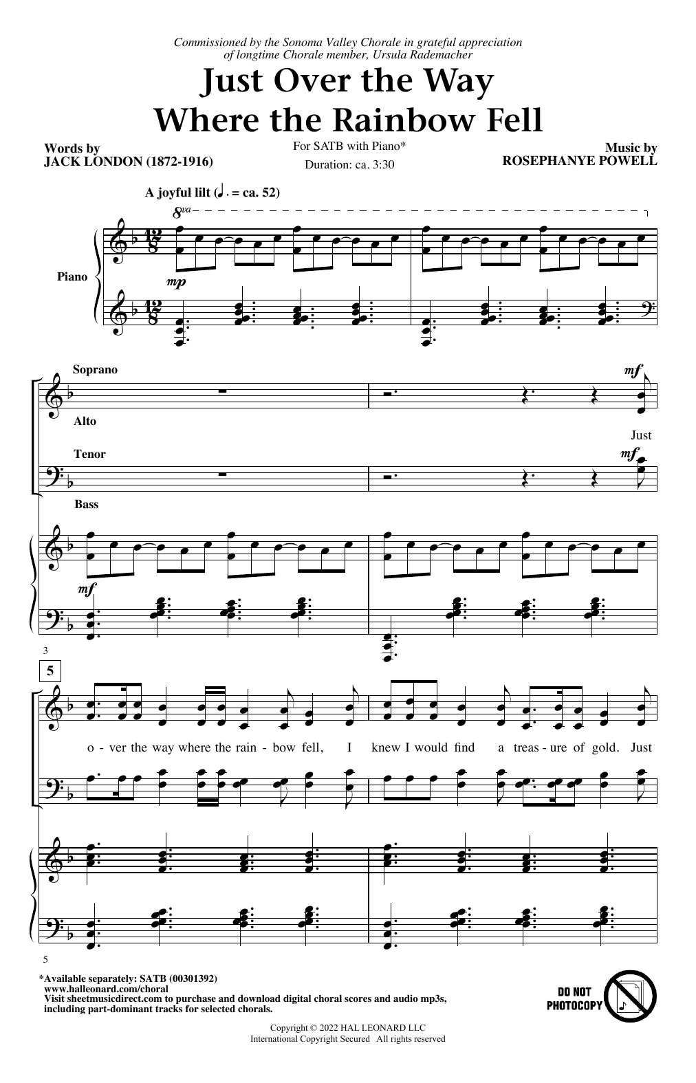 Learn to play Jack London and Rosephanye Powell Just Over The Way Where The Rainbow Fell sheet music for SATB Choir in minutes. Price: 3.9900$ Jack London and Rosephanye Powell Just Over The Way Where The Rainbow Fell sheet music notes and chords arranged for SATB Choir