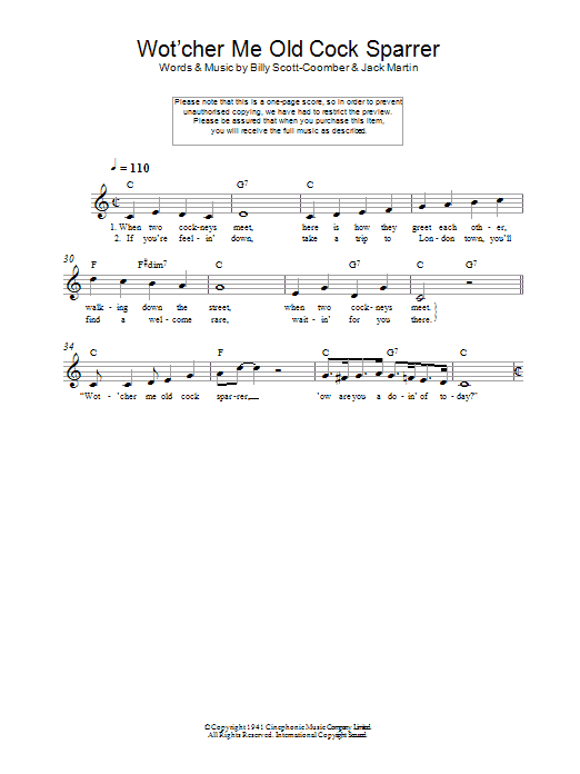 Learn to play Jack Martin Wot'cher Me Old Cock Sparrer sheet music for Lead Sheet / Fake Book in minutes. Price: 5.9900$ Jack Martin Wot'cher Me Old Cock Sparrer sheet music notes and chords arranged for Lead Sheet / Fake Book