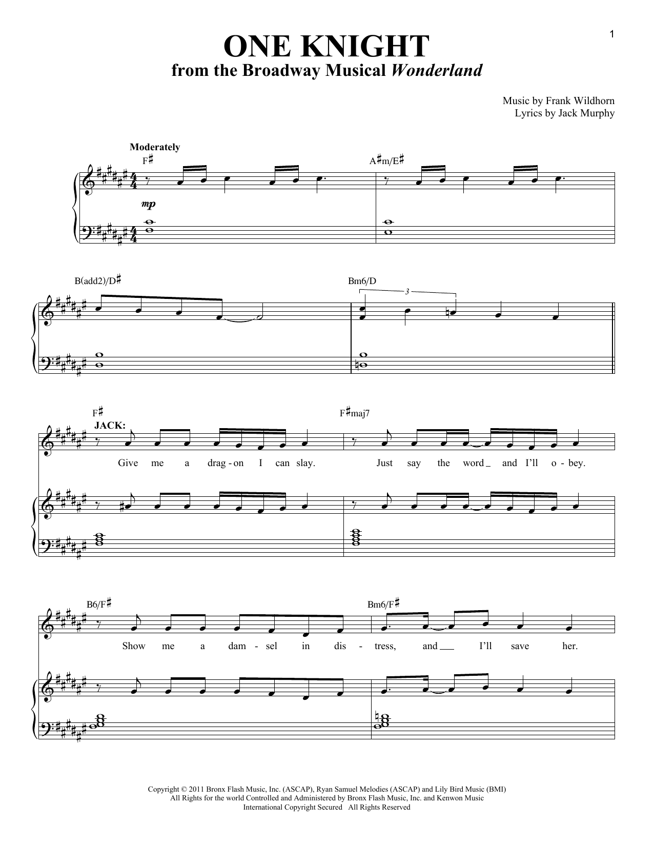 Jack Murphy One Knight sheet music notes and chords. Download Printable PDF.