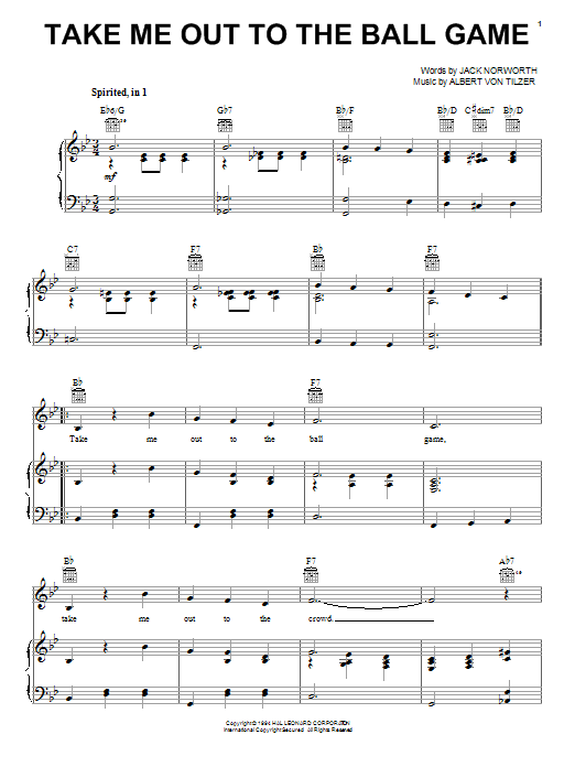 Jack Norworth Take Me Out To The Ball Game sheet music notes and chords. Download Printable PDF.