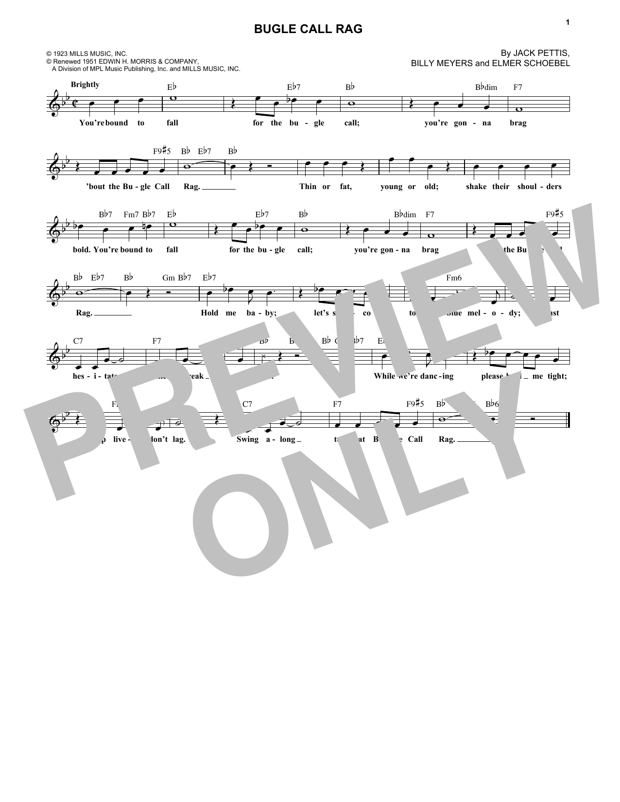 Elmer Schoebel Bugle Call Rag sheet music notes and chords. Download Printable PDF.