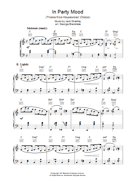 Learn to play Jack Strachey In Party Mood (theme from Housewives' Choice) sheet music for Piano Solo in minutes. Jack Strachey In Party Mood (theme from Housewives' Choice) sheet music notes and chords. Download Printable PDF.