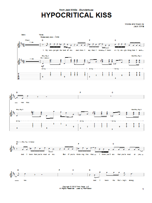 Jack White Hypocritical Kiss Sheet Music Pdf Notes Chords Pop Score Guitar Tab Download Printable Sku 923