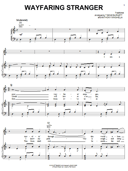 Jack White Wayfaring Stranger sheet music notes and chords. Download Printable PDF.