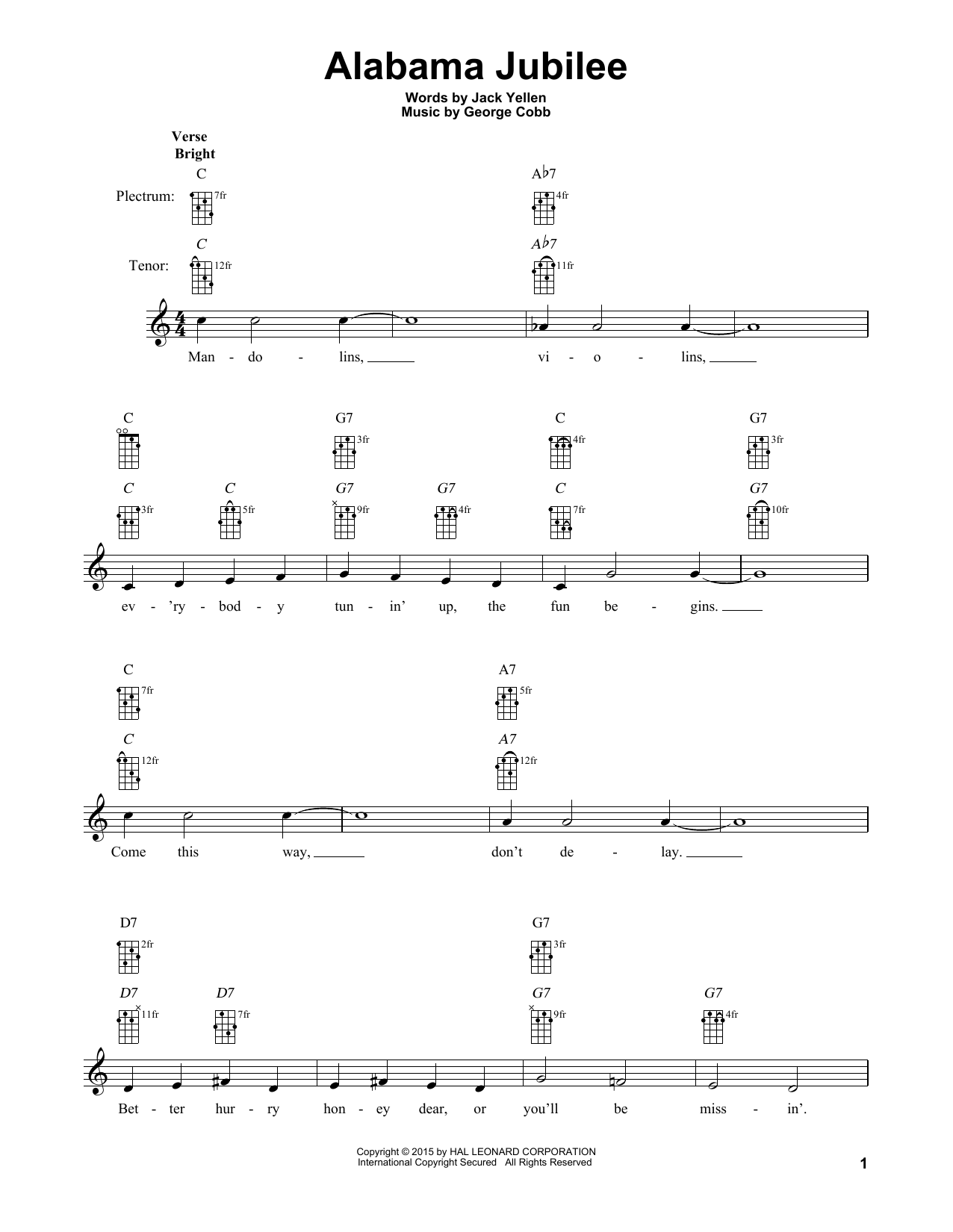 Jack Yellen Alabama Jubilee sheet music notes and chords. Download Printable PDF.