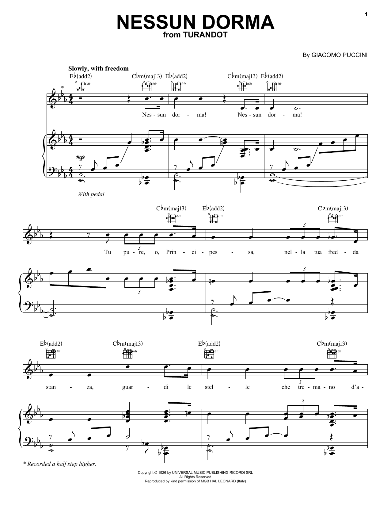 Jackie Evancho Nessun Dorma sheet music notes and chords. Download Printable PDF.