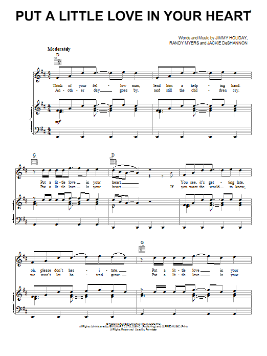 Jackie DeShannon Put A Little Love In Your Heart sheet music notes and chords. Download Printable PDF.