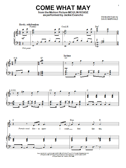 Jackie Evancho Come What May sheet music notes and chords. Download Printable PDF.