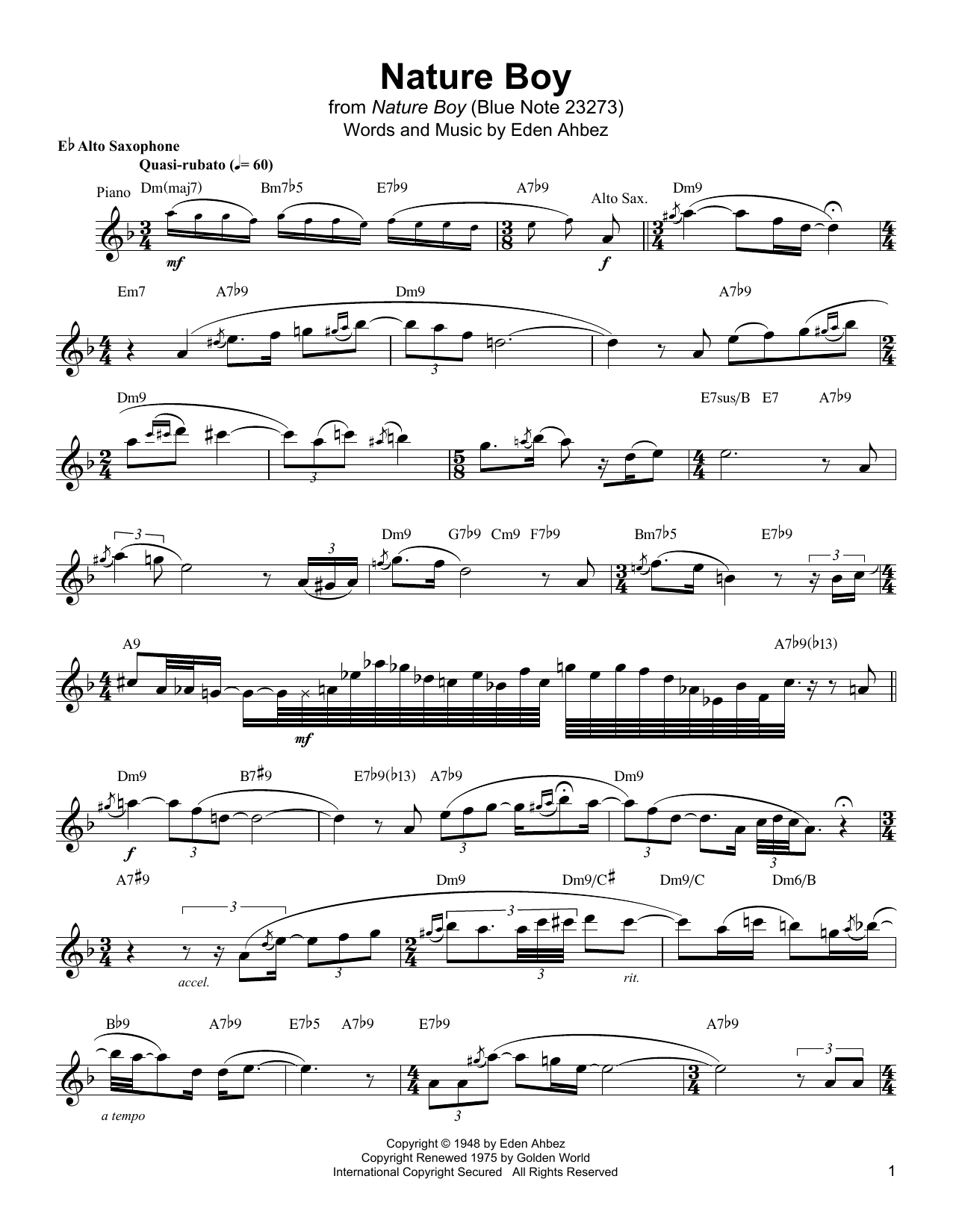 Jackie McLean Nature Boy sheet music notes and chords. Download Printable PDF.