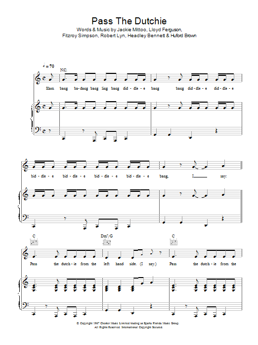 Jackie Mittoo Pass The Dutchie sheet music notes and chords. Download Printable PDF.