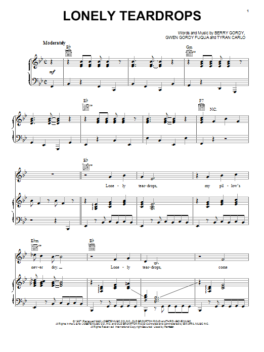 Jackie Wilson Lonely Teardrops sheet music notes and chords. Download Printable PDF.