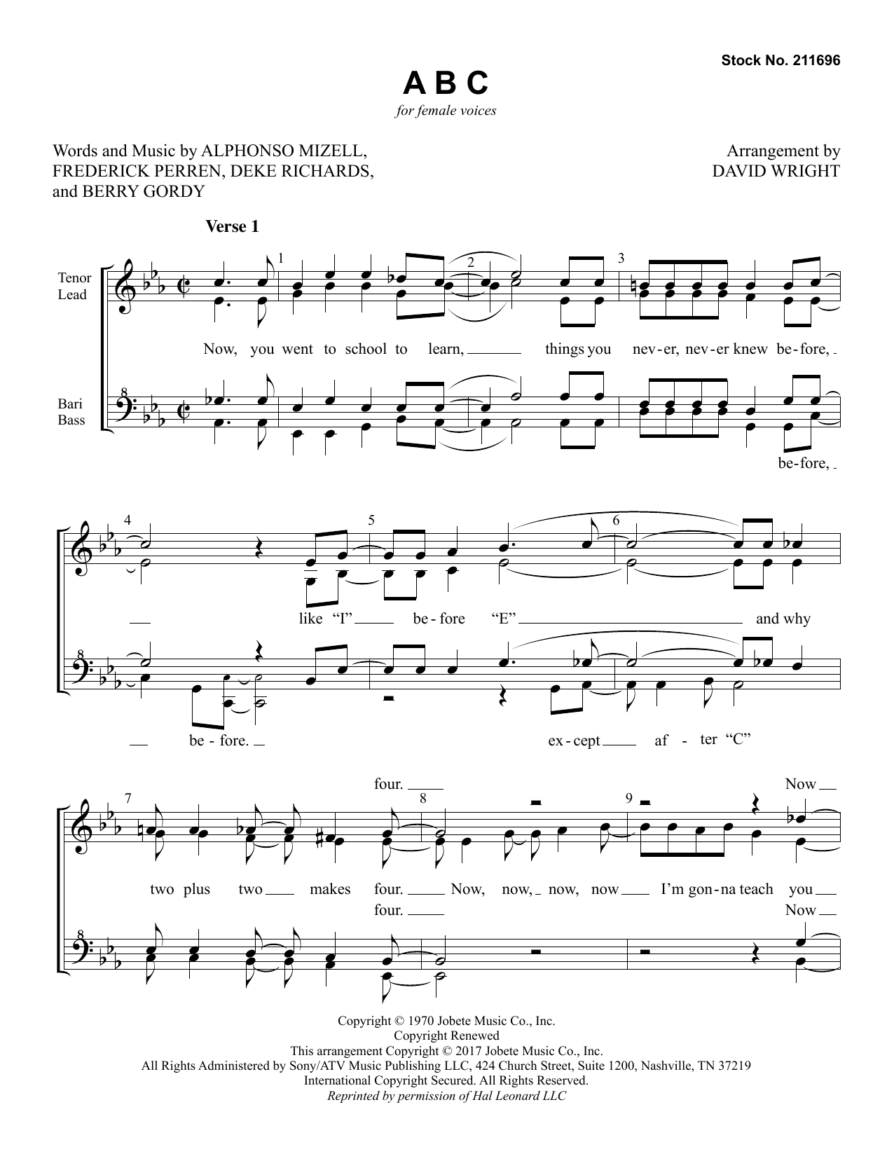 Learn to play Jackson 5 ABC (arr. David Wright) sheet music for TTBB Choir in minutes. Price: 3.9900$ Jackson 5 ABC (arr. David Wright) sheet music notes and chords arranged for TTBB Choir