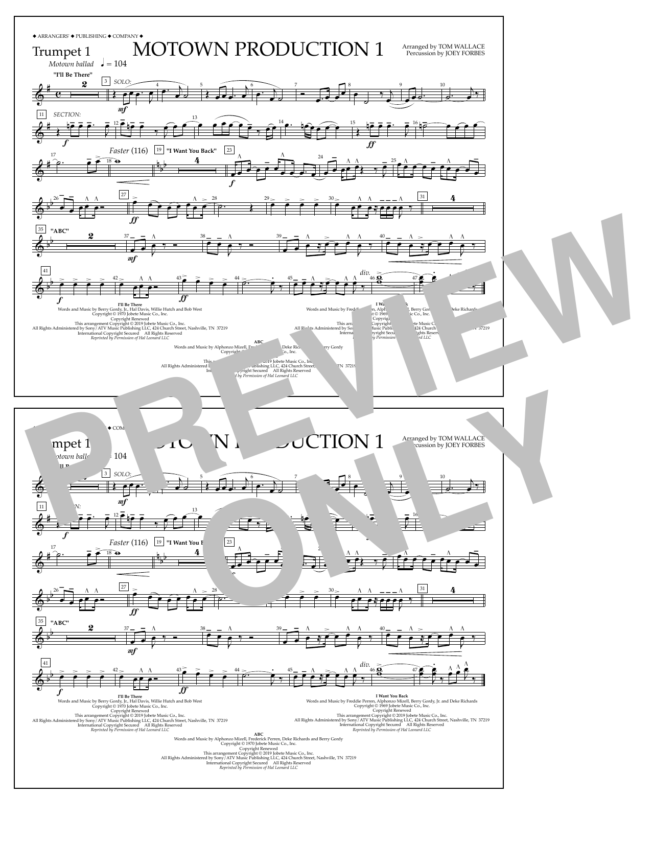 Learn to play Jackson 5 Motown Production 1(arr. Tom Wallace) - Trumpet 1 sheet music for Marching Band in minutes. Price: 7.8900$ Jackson 5 Motown Production 1(arr. Tom Wallace) - Trumpet 1 sheet music notes and chords arranged for Marching Band