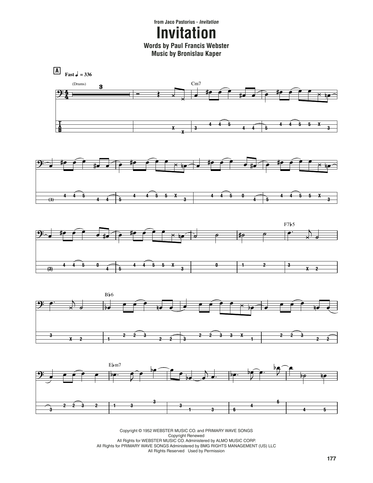 Jaco Pastorius Invitation sheet music notes and chords. Download Printable PDF.