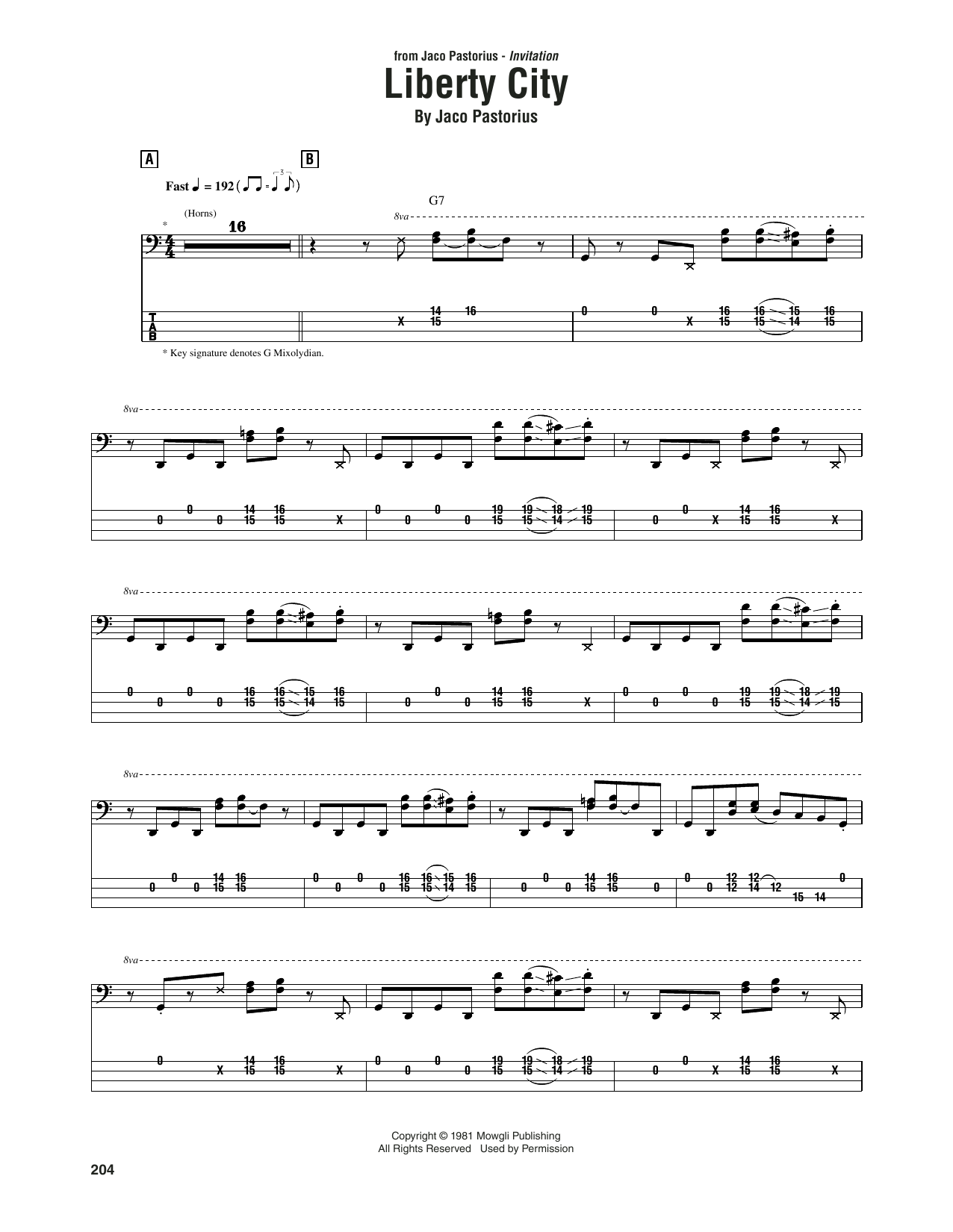 Jaco Pastorius Liberty City sheet music notes and chords. Download Printable PDF.