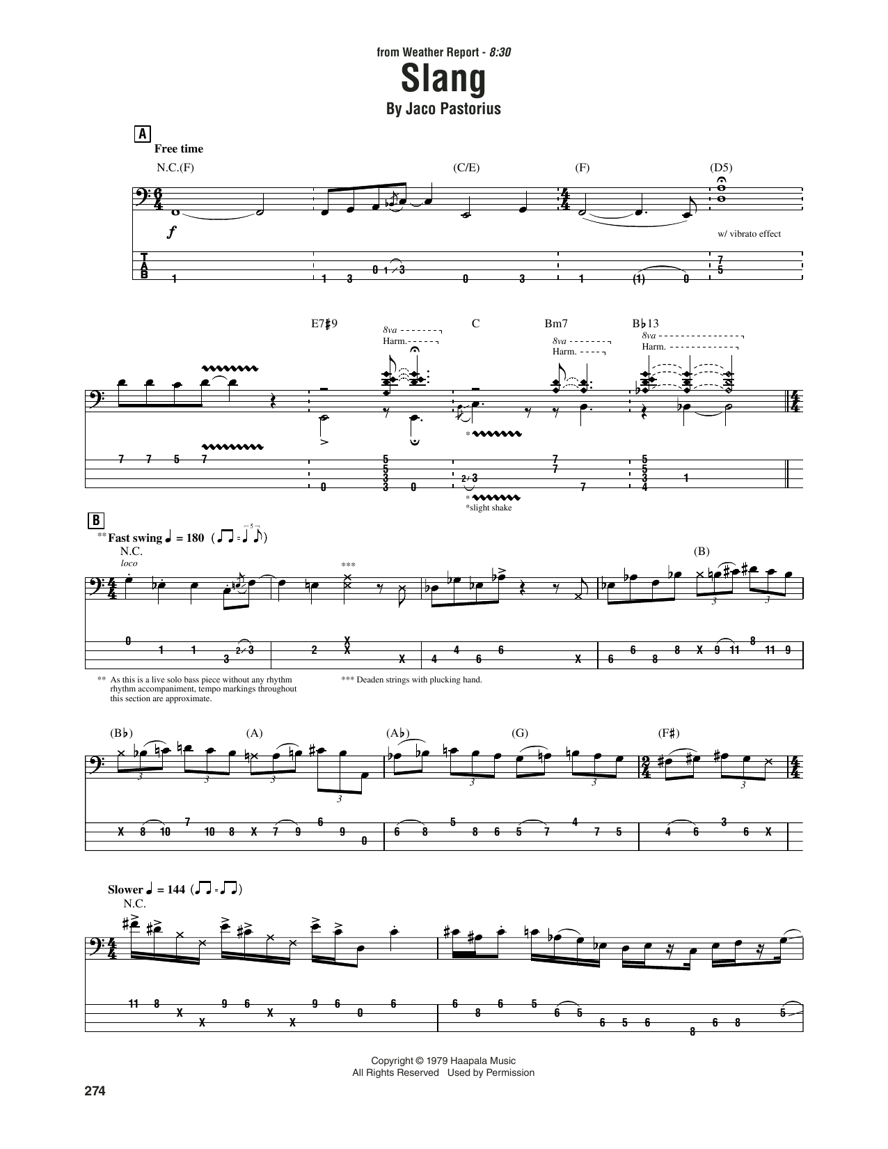 Learn to play Jaco Pastorius & Rashid Ali Slang sheet music for Bass Guitar Tab in minutes. Price: 7.8900$ Jaco Pastorius & Rashid Ali Slang sheet music notes and chords arranged for Bass Guitar Tab