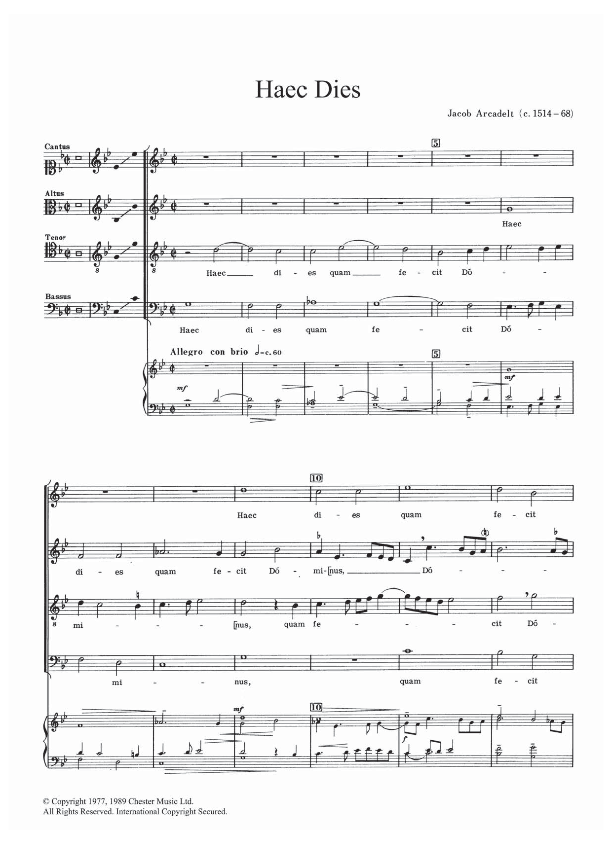 Jacob Arcadelt Haec Dies sheet music notes and chords. Download Printable PDF.