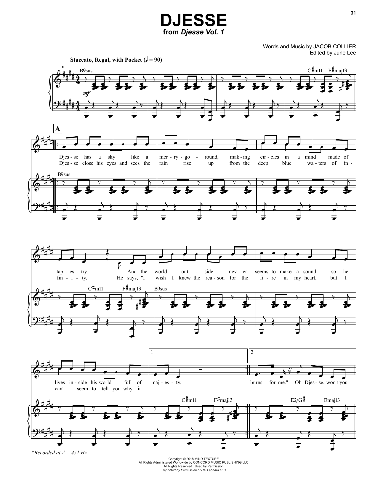 Jacob Collier Djesse sheet music notes and chords. Download Printable PDF.