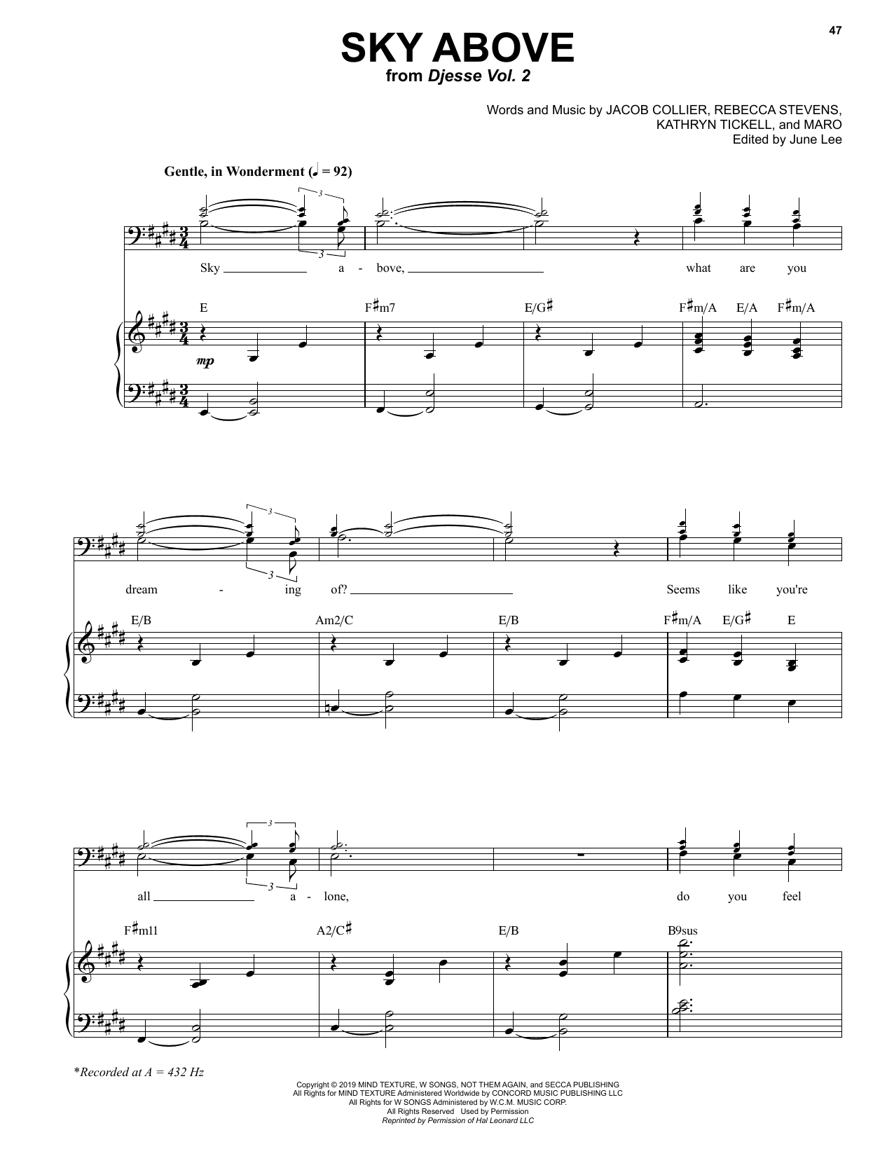 Jacob Collier Sky Above sheet music notes and chords. Download Printable PDF.