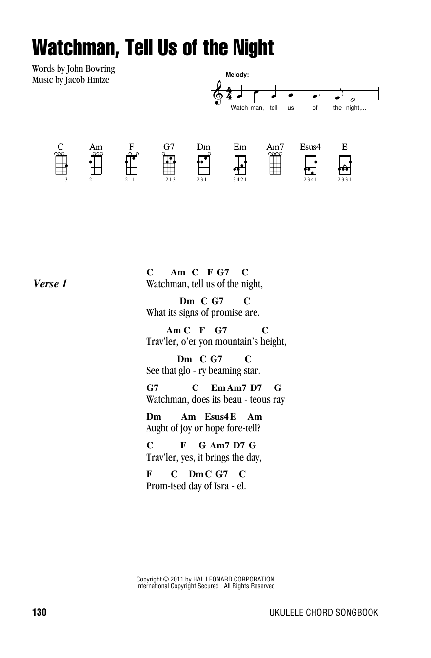 Learn to play Jacob Hintze Watchman, Tell Us Of The Night sheet music for Piano Solo in minutes. Jacob Hintze Watchman, Tell Us Of The Night sheet music notes and chords