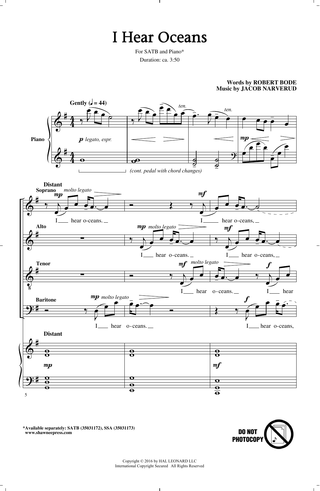 Jacob Narverud I Hear Oceans sheet music notes and chords. Download Printable PDF.